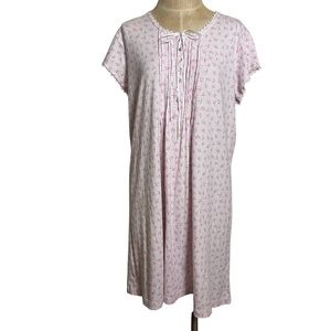 Eileen West Women's Light Pink Floral Pintuck Short Sleeve Nightgown — Large